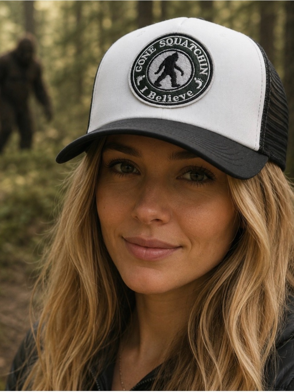 Gone Squatchin - I believe - custom made SnapBack Trucker Hat.